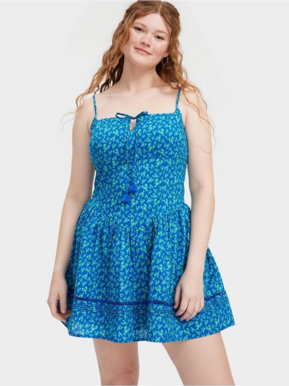 NWT Roller Rabbit Green Lobster Print Tie-Front XS Blue Mini Dress